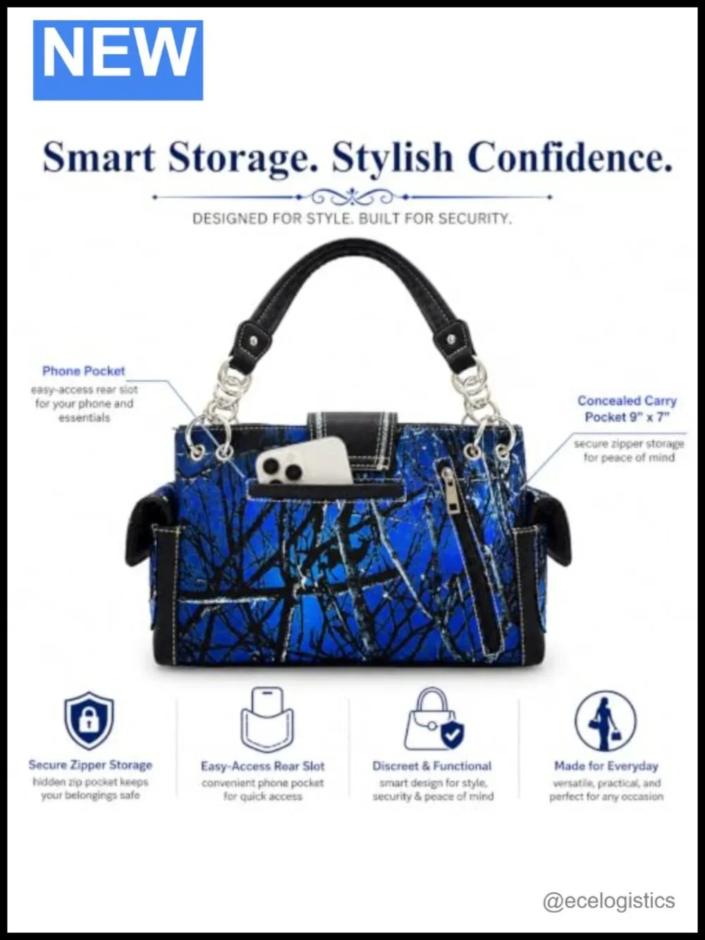Western Camouflage Shoulder Handbag and Wallet Set, Faux Leather, Rhinestone